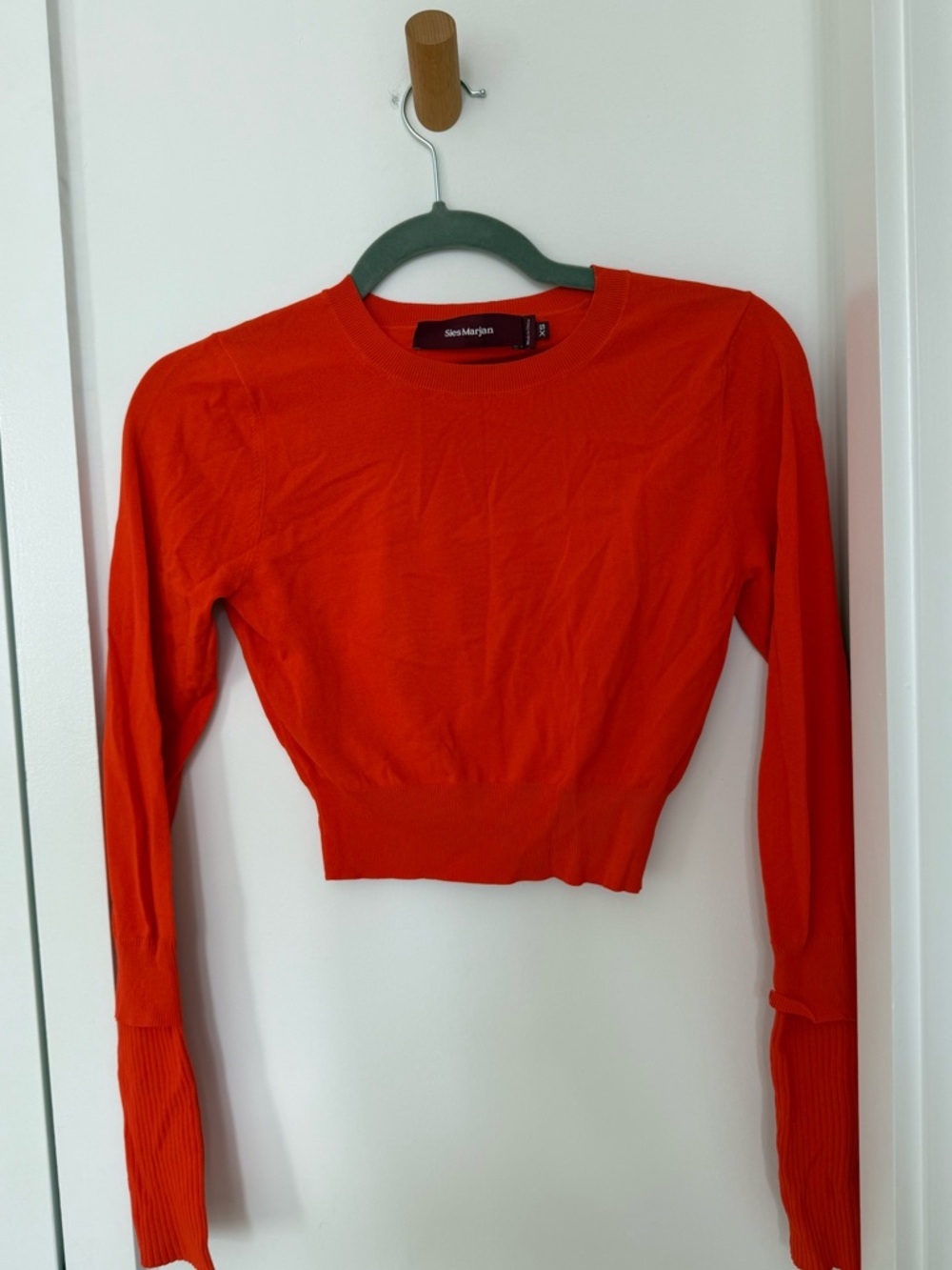 Sies Marjan Red Long-Sleeve Cropped Knit Top in Orange